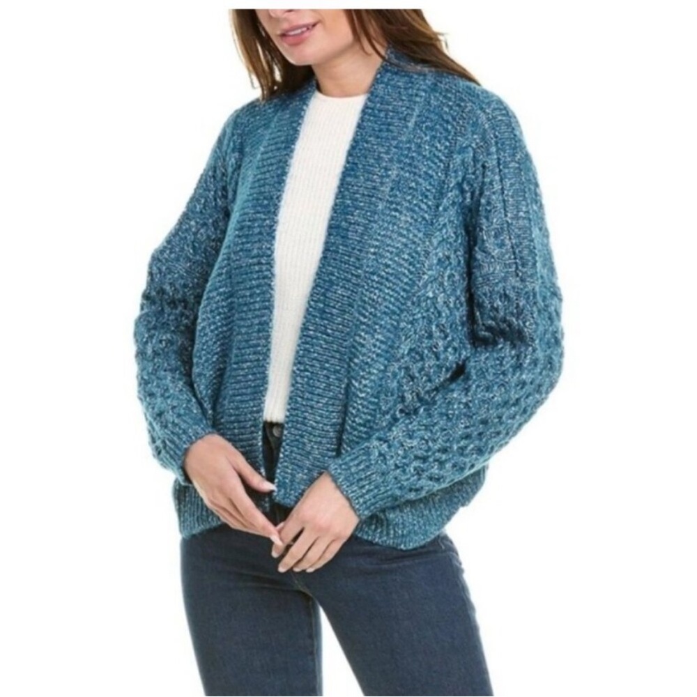 Cabi Astral Chunky knit boho boxy open front cardigan sweater blue turquoise - Picture 2 of 6